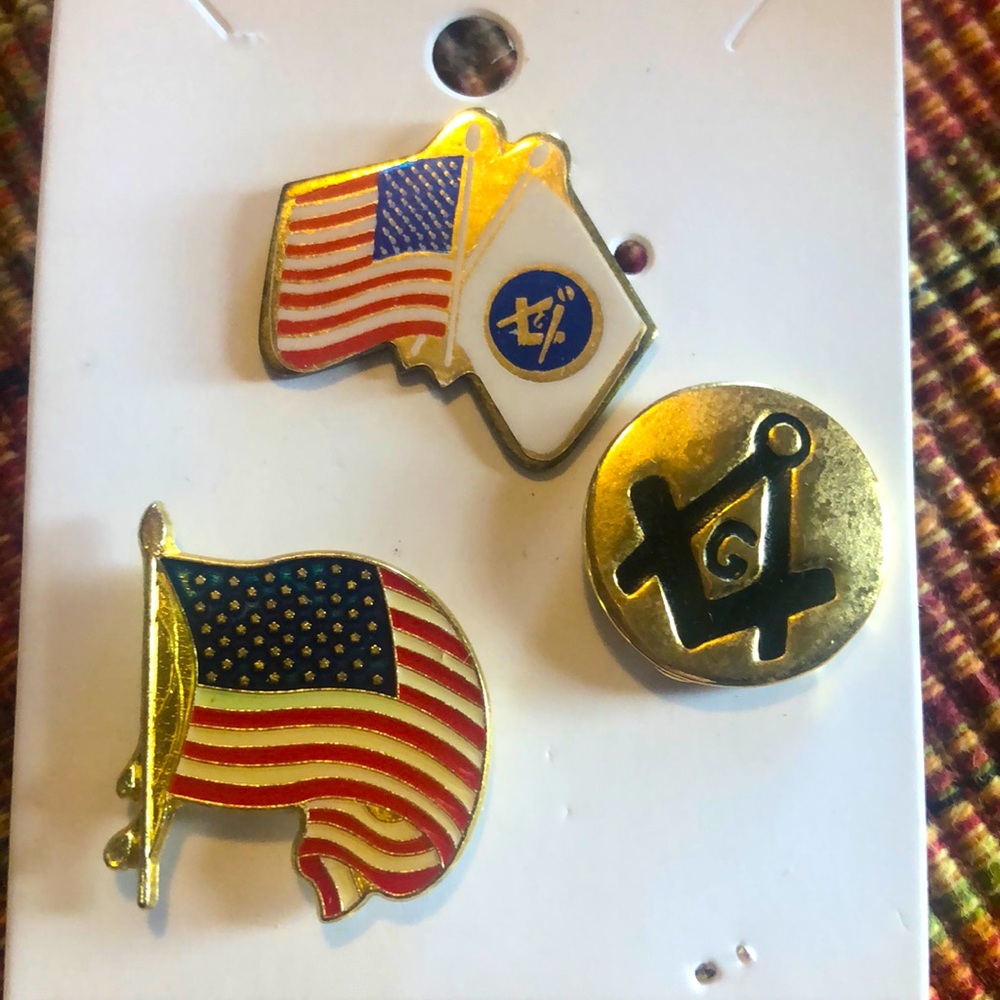 Masonic temple brass pins vintage, patriotic & fine quality 1” approxima…